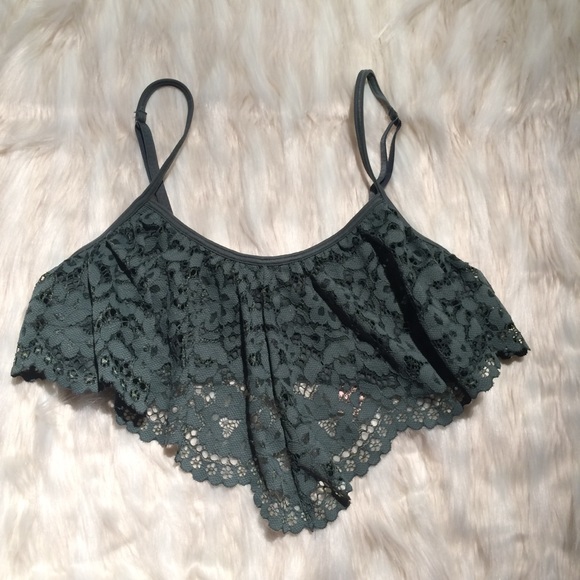 Victoria's Secret Tops - Victoria's Secret Olive Green Lace Swing Tank Top